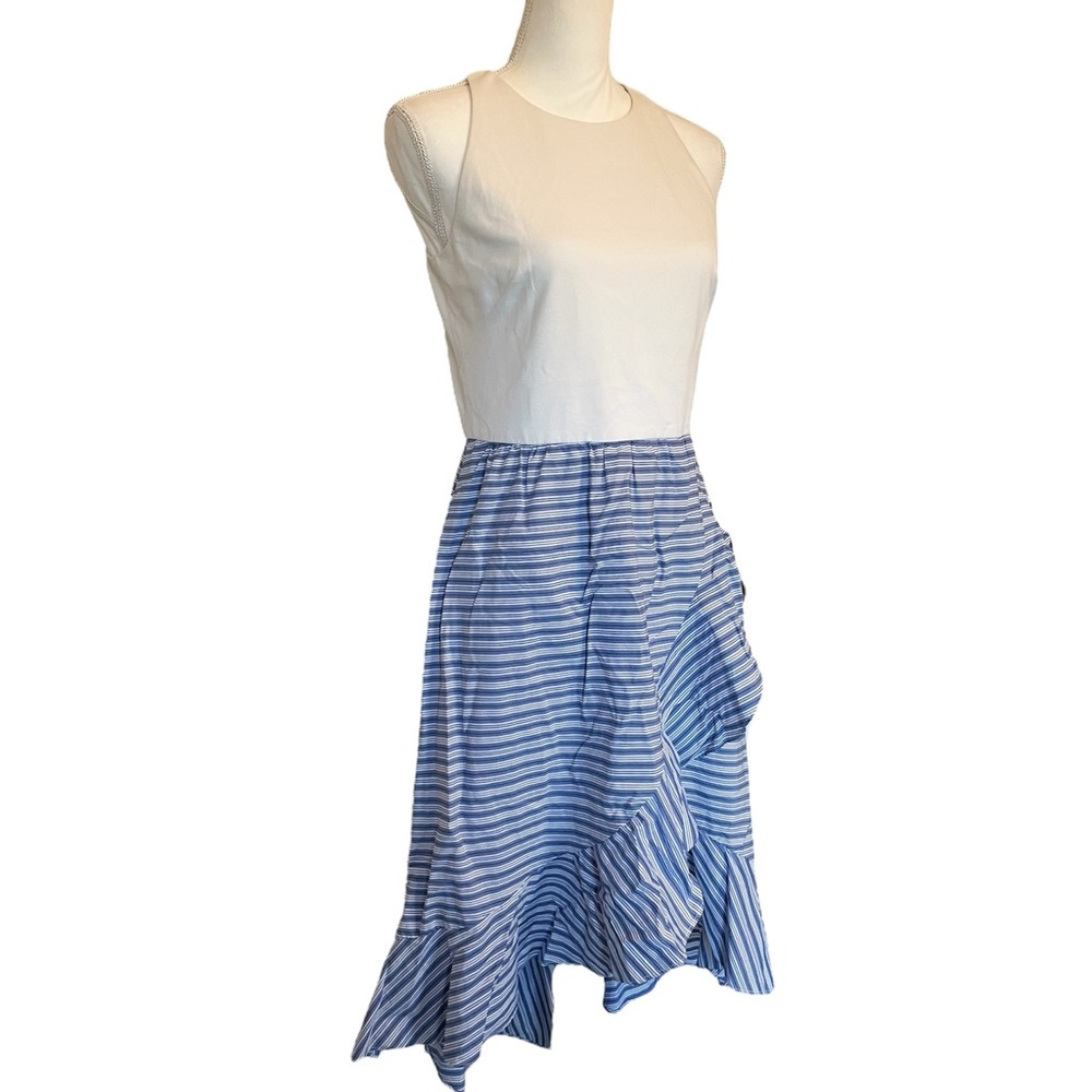 Vince Camuto Cream & Blue Striped Midi Dress - Picture 2 of 14